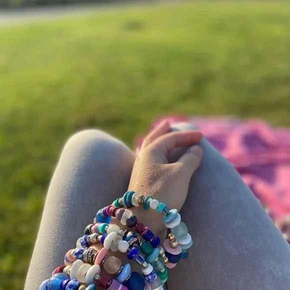 2 piece Handmade bracelet set /stack, in beachy blues. And pinks - Picture 6 of 14